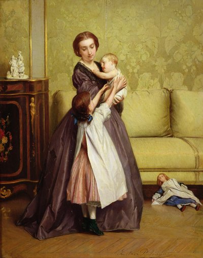 Giovane madre con i suoi figli in un salone da Gustave Léonard de Jonghe